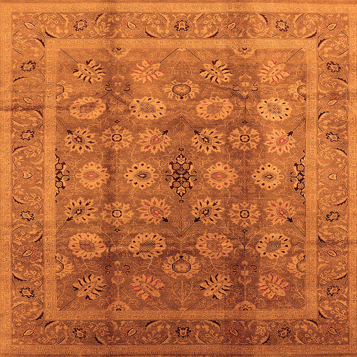 Square Machine Washable Oriental Orange Traditional Area Rugs, wshurb1061org
