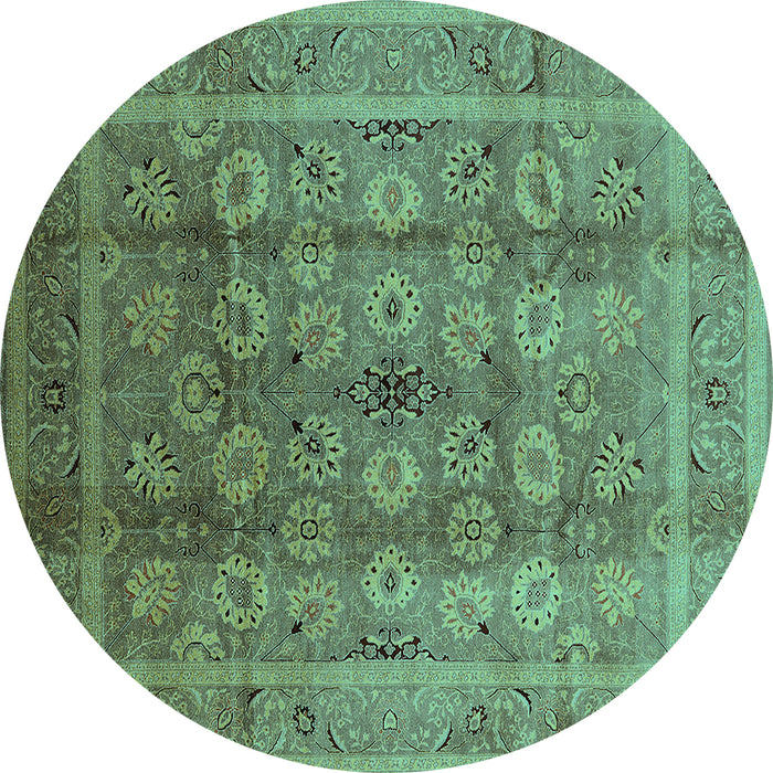 Round Machine Washable Oriental Turquoise Traditional Area Rugs, wshurb1061turq