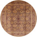 Round Machine Washable Industrial Modern Chestnut Red Rug, wshurb1061