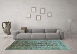 Machine Washable Oriental Light Blue Traditional Rug in a Living Room, wshurb1061lblu