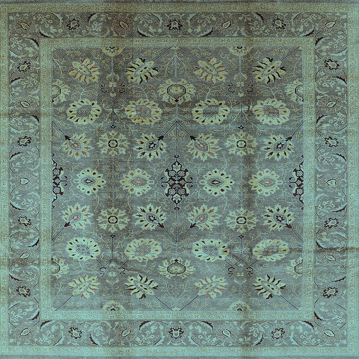 Square Machine Washable Oriental Light Blue Traditional Rug, wshurb1061lblu