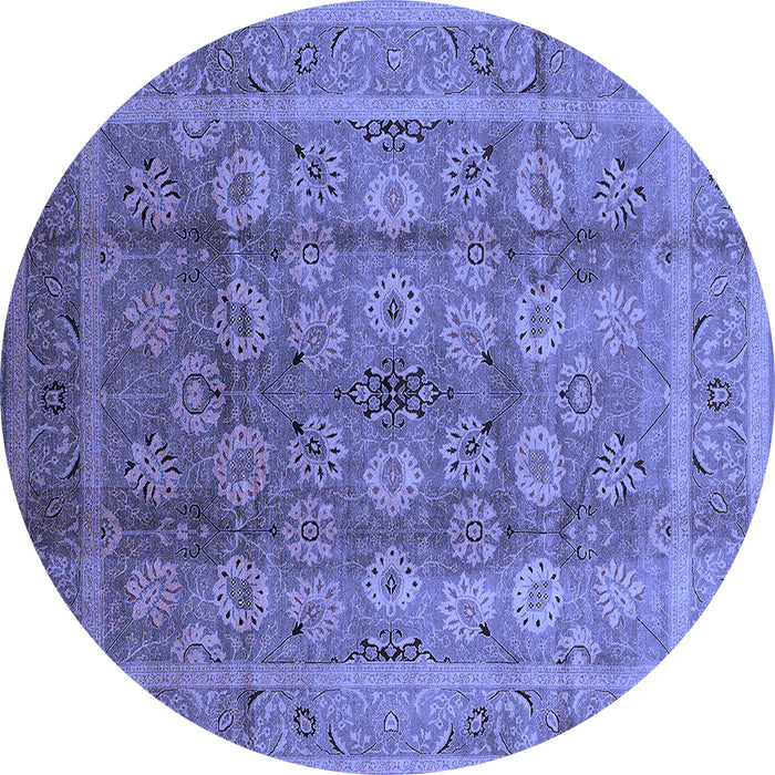 Round Machine Washable Oriental Blue Traditional Rug, wshurb1061blu