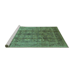 Sideview of Machine Washable Oriental Turquoise Traditional Area Rugs, wshurb1061turq