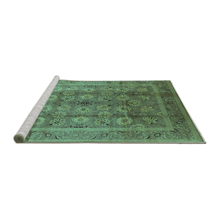 Sideview of Machine Washable Oriental Turquoise Traditional Area Rugs, wshurb1061turq