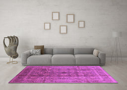 Machine Washable Oriental Purple Traditional Area Rugs in a Living Room, wshurb1061pur