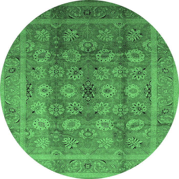 Round Oriental Emerald Green Traditional Rug, urb1061emgrn