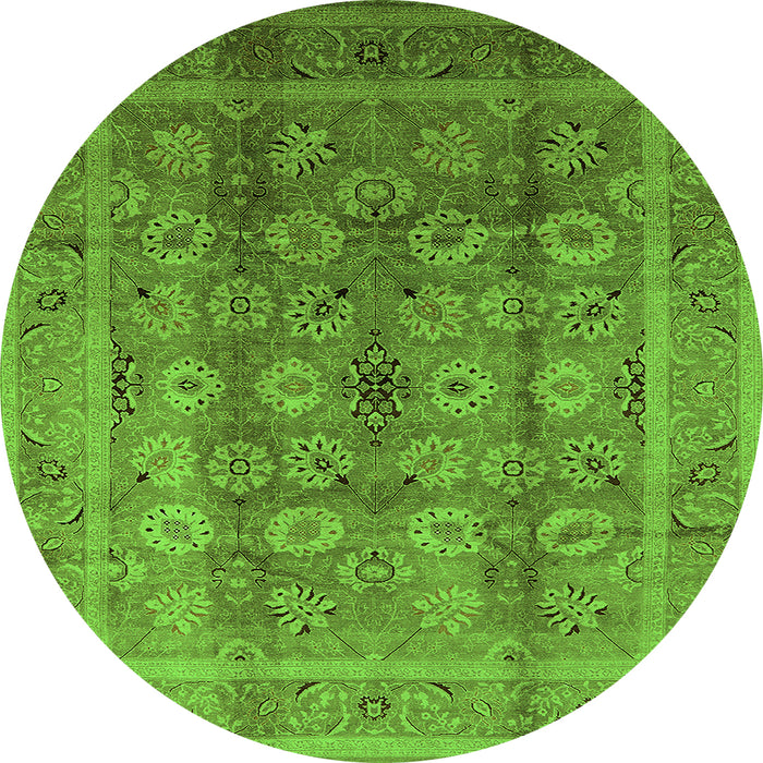 Round Oriental Green Traditional Rug, urb1061grn
