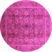 Round Machine Washable Oriental Pink Traditional Rug, wshurb1061pnk