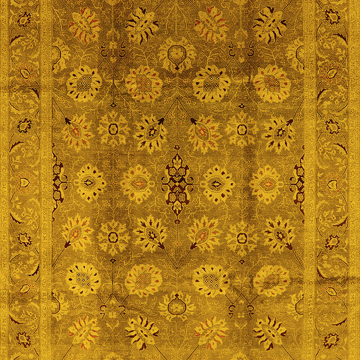 Machine Washable Oriental Yellow Traditional Rug, wshurb1061yw
