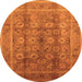 Round Machine Washable Oriental Orange Traditional Area Rugs, wshurb1061org