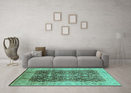 Machine Washable Oriental Turquoise Traditional Area Rugs in a Living Room,, wshurb1062turq