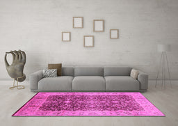 Machine Washable Oriental Pink Traditional Rug in a Living Room, wshurb1062pnk
