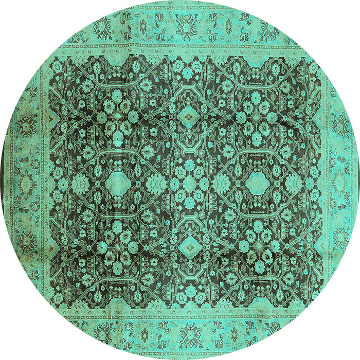 Round Oriental Turquoise Traditional Rug, urb1062turq