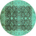Round Oriental Turquoise Traditional Rug, urb1062turq