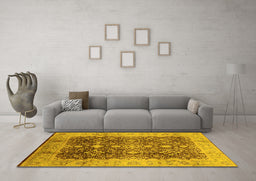 Machine Washable Oriental Yellow Traditional Rug in a Living Room, wshurb1062yw