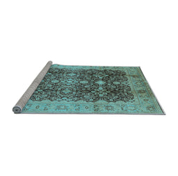 Sideview of Machine Washable Oriental Light Blue Traditional Rug, wshurb1062lblu