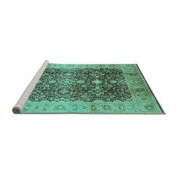 Sideview of Machine Washable Oriental Turquoise Traditional Area Rugs, wshurb1062turq