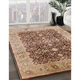 Mid-Century Modern Sienna Brown Oriental Rug in Family Room, urb1062