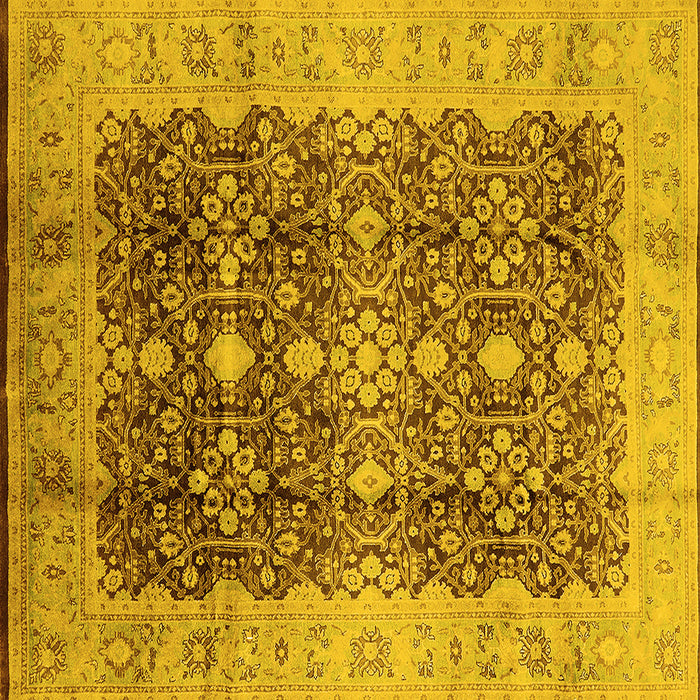 Square Machine Washable Oriental Yellow Traditional Rug, wshurb1062yw