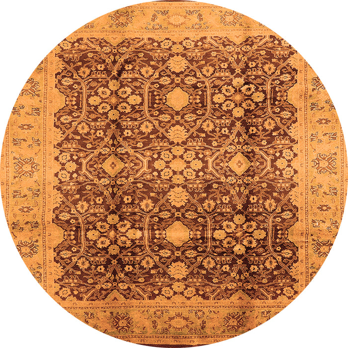 Round Machine Washable Oriental Orange Traditional Area Rugs, wshurb1062org