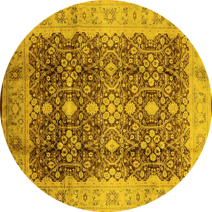 Round Machine Washable Oriental Yellow Traditional Rug, wshurb1062yw