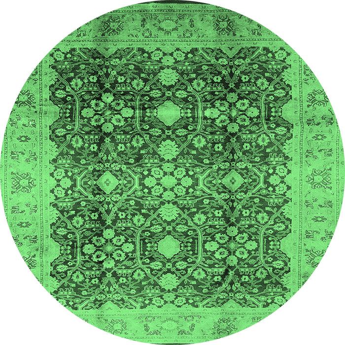 Round Oriental Emerald Green Traditional Rug, urb1062emgrn