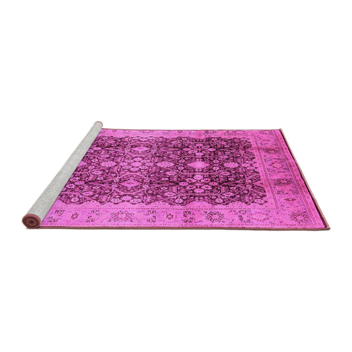 Sideview of Machine Washable Oriental Pink Traditional Rug, wshurb1062pnk
