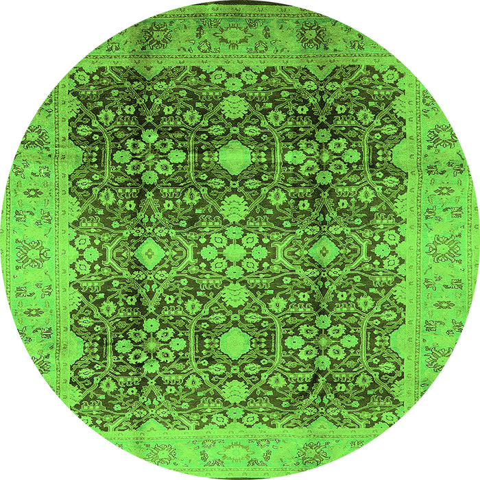 Round Machine Washable Oriental Green Traditional Area Rugs, wshurb1062grn