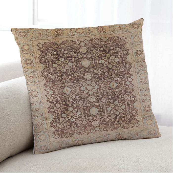 Lifestyle Image of Mid-Century Modern Urban Square Sienna Brown Throw Pillow, 18 inch by 18 inch, pwurb1062