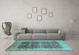 Machine Washable Oriental Light Blue Traditional Rug in a Living Room, wshurb1062lblu