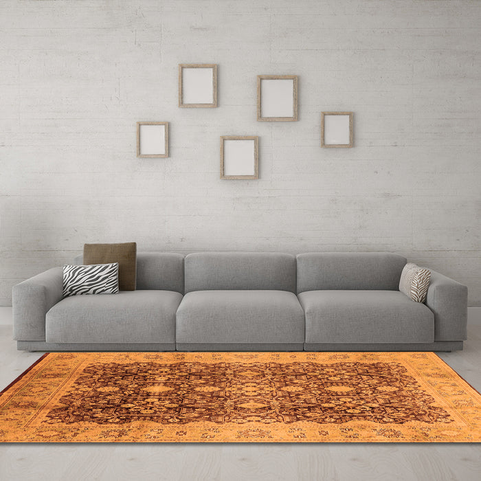 Machine Washable Oriental Orange Traditional Area Rugs in a Living Room, wshurb1062org
