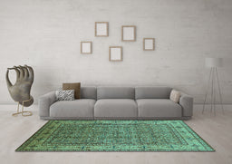 Machine Washable Oriental Turquoise Industrial Area Rugs in a Living Room,, wshurb1063turq