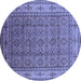 Round Machine Washable Oriental Blue Industrial Rug, wshurb1063blu