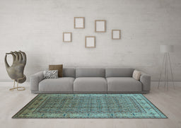 Machine Washable Oriental Light Blue Industrial Rug in a Living Room, wshurb1063lblu