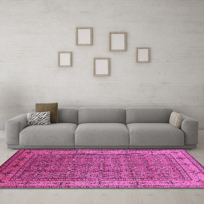 Machine Washable Oriental Pink Industrial Rug in a Living Room, wshurb1063pnk
