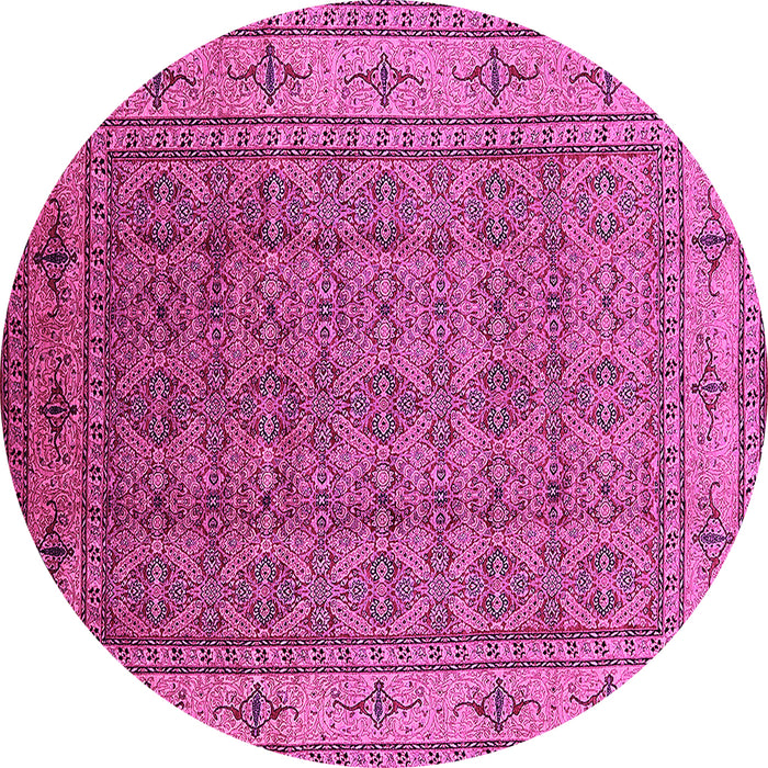 Round Machine Washable Oriental Pink Industrial Rug, wshurb1063pnk