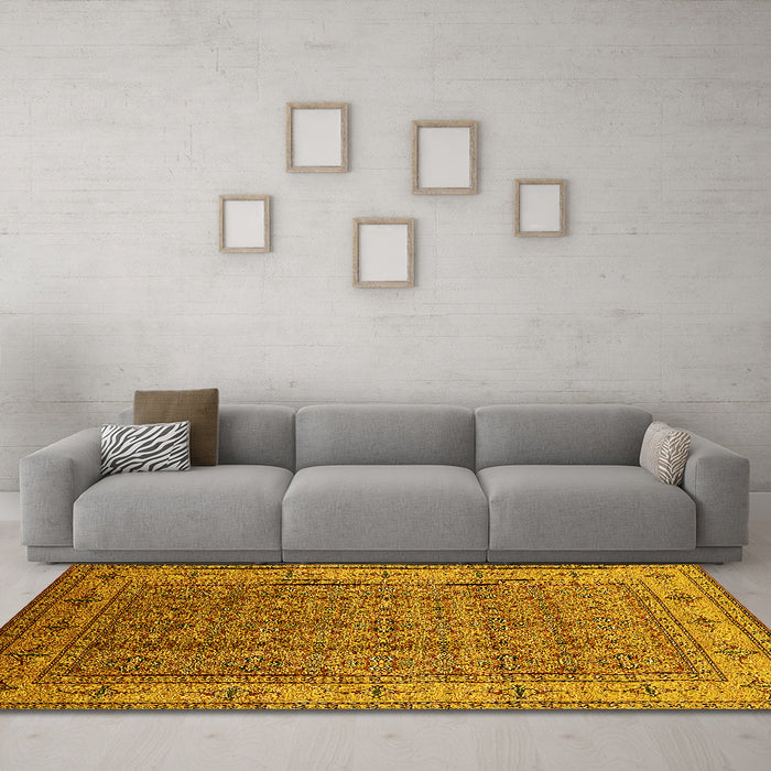 Machine Washable Oriental Yellow Industrial Rug in a Living Room, wshurb1063yw