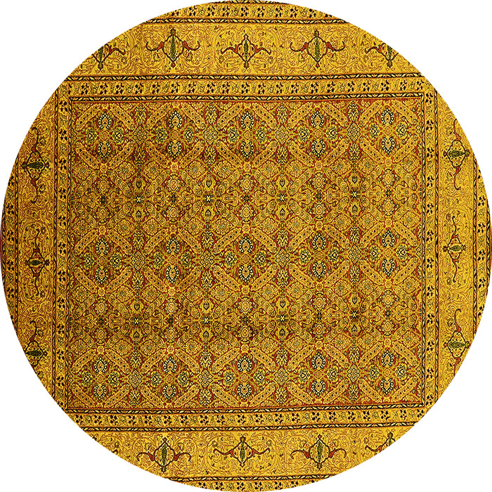 Round Machine Washable Oriental Yellow Industrial Rug, wshurb1063yw