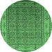 Round Machine Washable Oriental Emerald Green Industrial Area Rugs, wshurb1063emgrn