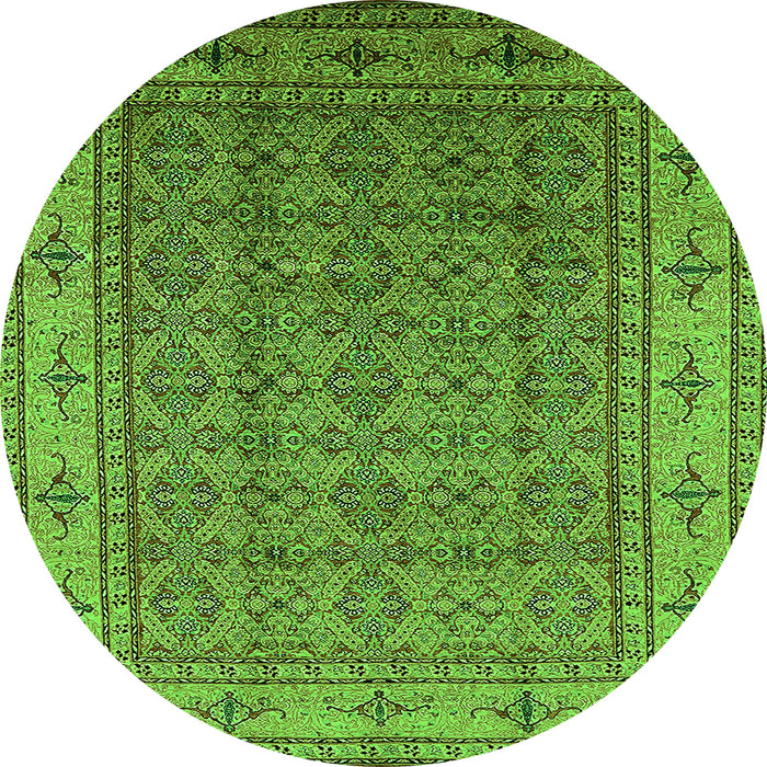 Round Machine Washable Oriental Green Industrial Area Rugs, wshurb1063grn