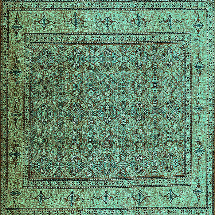 Square Machine Washable Oriental Turquoise Industrial Area Rugs, wshurb1063turq