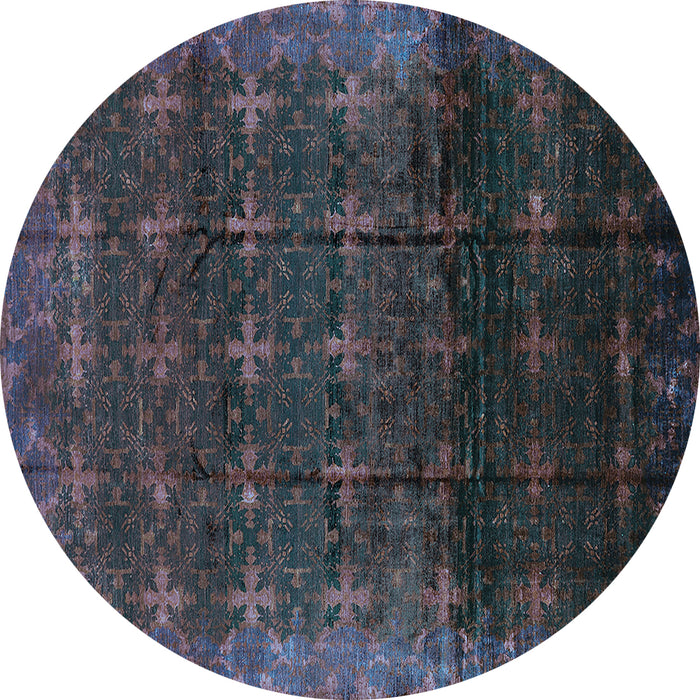Round Oriental Turquoise Industrial Rug, urb1064turq