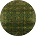 Round Machine Washable Oriental Green Industrial Area Rugs, wshurb1064grn