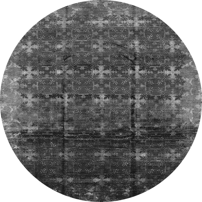Round Machine Washable Oriental Gray Industrial Rug, wshurb1064gry