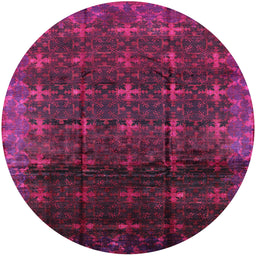 Round Mid-Century Modern Dark Raspberry Purple Oriental Rug, urb1064