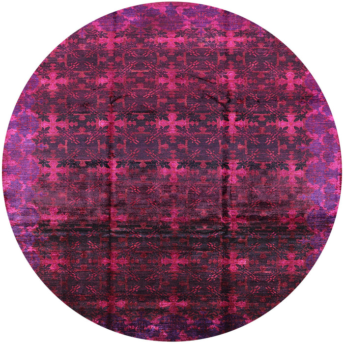 Round Mid-Century Modern Dark Raspberry Purple Oriental Rug, urb1064