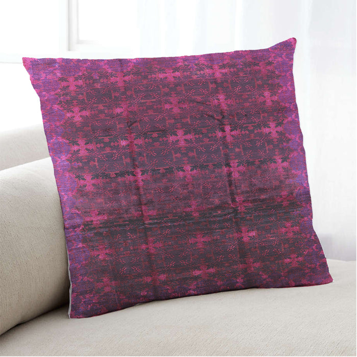 Lifestyle Image of Mid-Century Modern Urban Square Dark Raspberry Purple Throw Pillow, 18 inch by 18 inch, pwurb1064