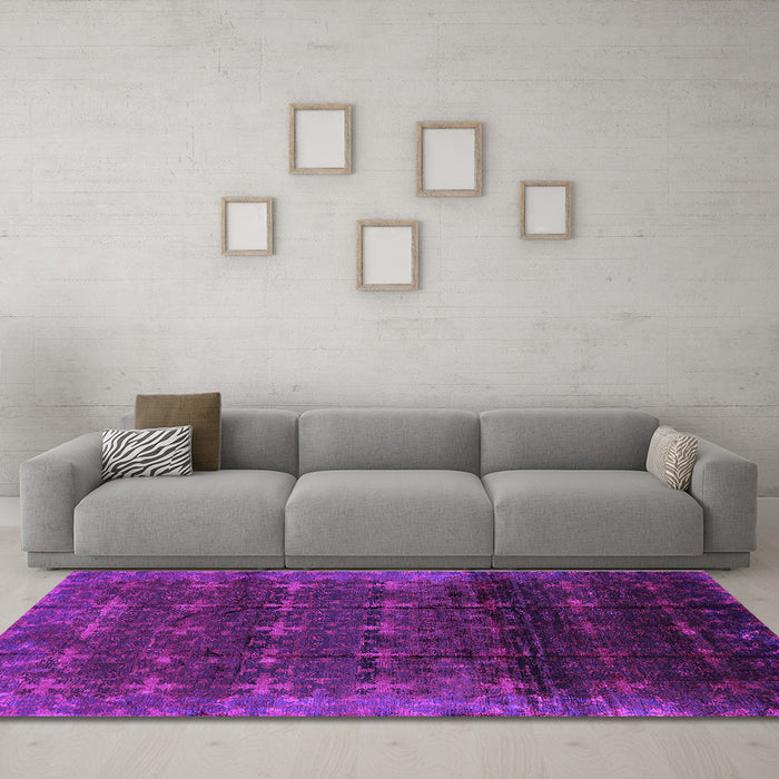 Machine Washable Oriental Purple Industrial Area Rugs in a Living Room, wshurb1064pur