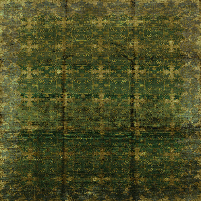 Square Machine Washable Oriental Green Industrial Area Rugs, wshurb1064grn