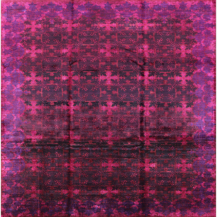 Square Mid-Century Modern Dark Raspberry Purple Oriental Rug, urb1064